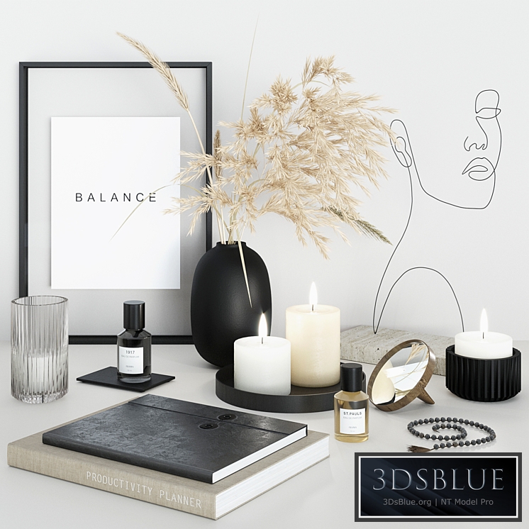 Decorative set with face sculpture