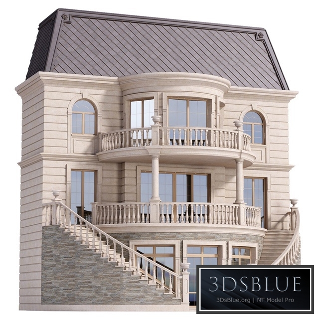 Classic facade of a private house with decors. Fasad set