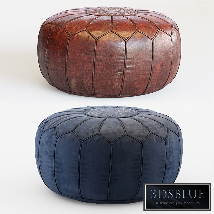 Vintage Round Moroccan Chocolate Brown Leather Pouf Hand Tooled In Marrakech