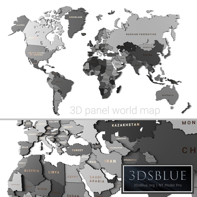 Wooden panel - world map GRAY