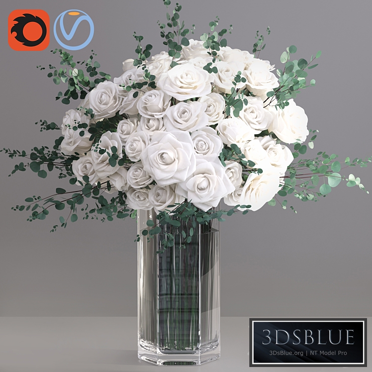 Eucalyptus ecuador white roses big glass event vase