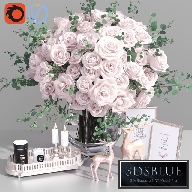 Classic French Roses Vase Deer Decorative Set