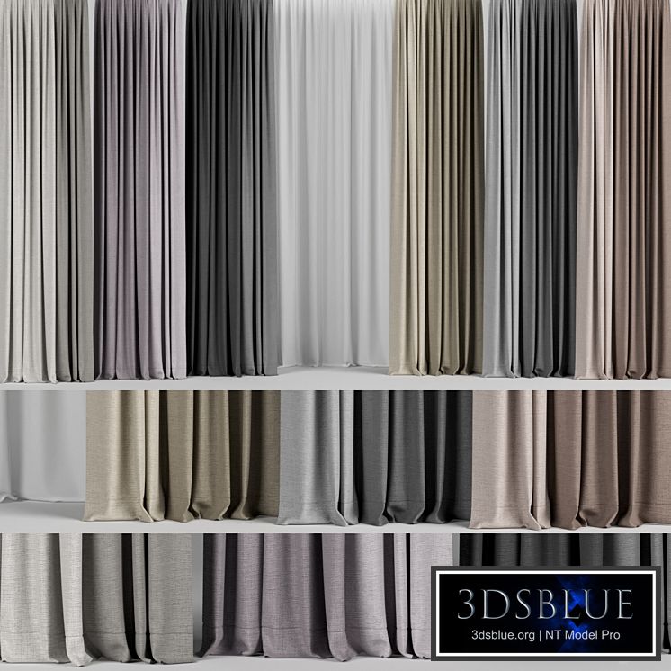 A set of curtains in different colors + tulle.