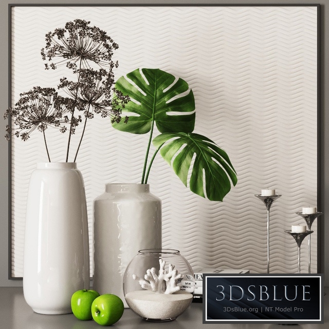 decorative set with palm leaves, coral and dry plants 06