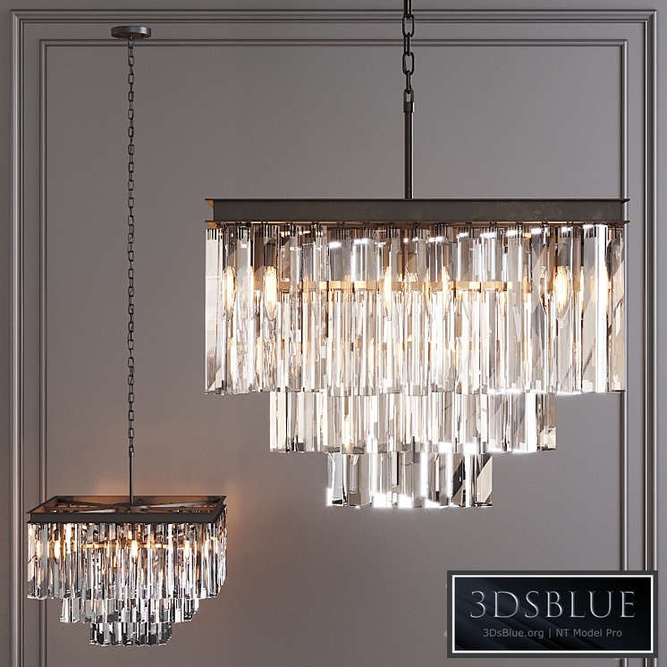 Restoration Hardware 1920S ODEON CLEAR GLASS FRINGE SQUARE 3-TIER CHANDELIER Black