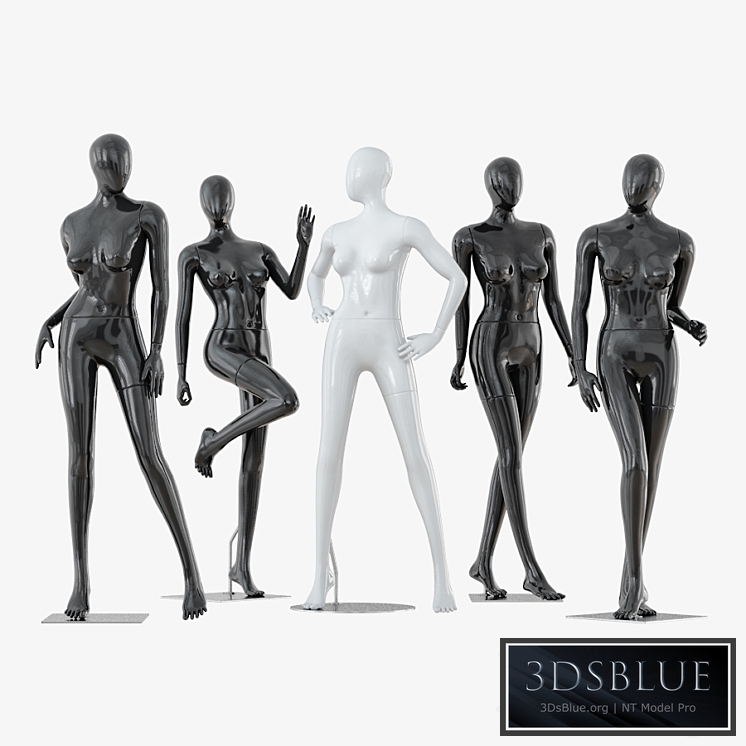 A collection of five faceless female mannequins 34