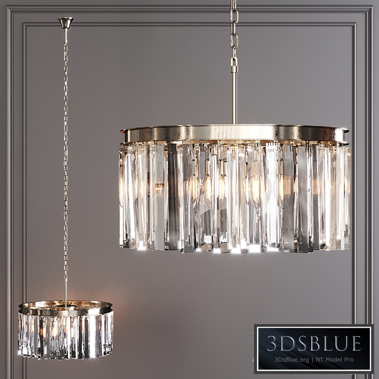 Restoration Hardware 1920S ODEON RHYS CLEAR GLASS PRISM ROUND CHANDELIER 20 Nickel