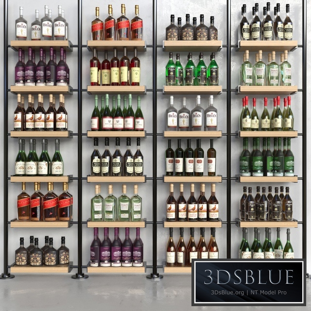 A rack with collection alcohol in a supermarket. Alcohol