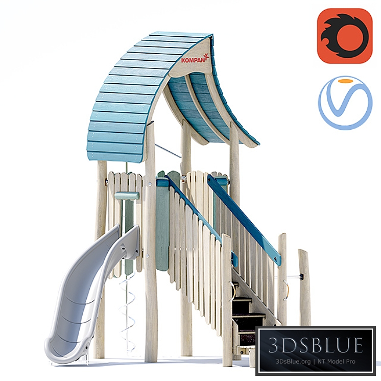 Kompan.Play tower with slide & curly climber. NRO1021