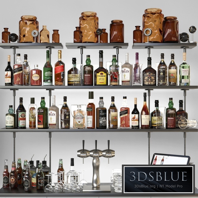 Bar counter with strong alcohol. Alcohol 12