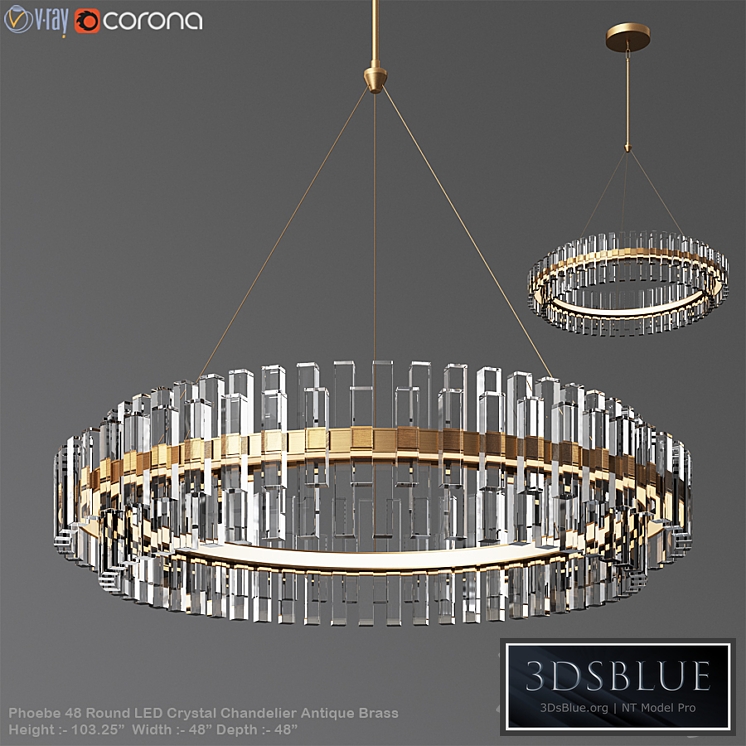 Phoebe 48 Round LED Crystal Chandelier Antique Brass