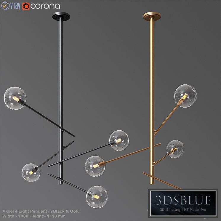 Aksel 4 Light Pendant in Black & Gold