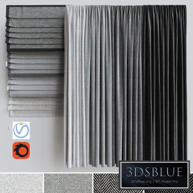 A set of curtains + a set of Roman curtains 1. Gray scale