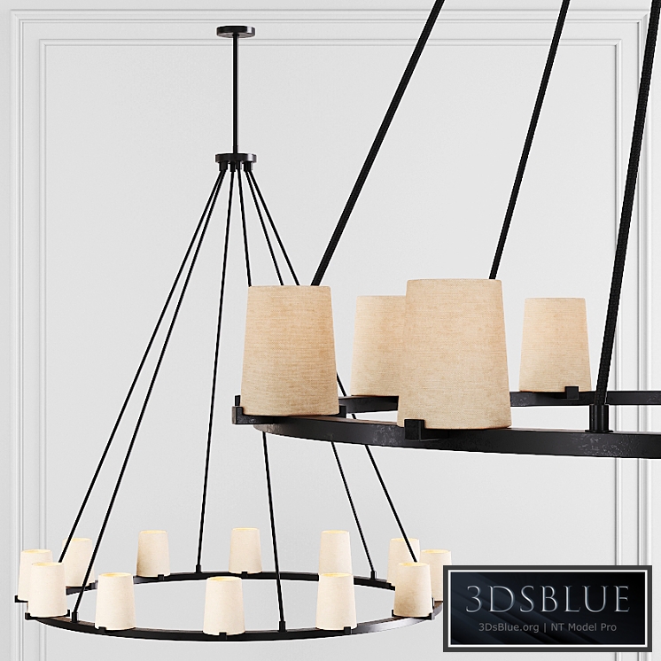 Restoration Hardware PAUILLAC ROUND CHANDELIER 48 Fabric shade and Black