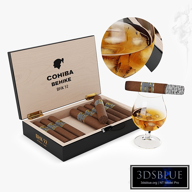 Cohiba cigars and whiskey with ice