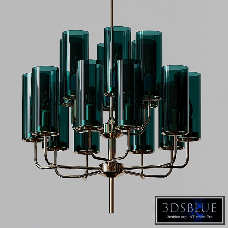 Brass & Blue Glass Tube Chandelier by Hans Agne Jakobsson