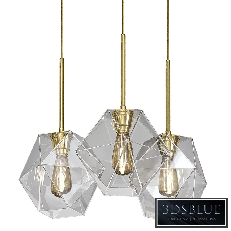 Sculptural Glass 3-Light Faceted Chandelier - Clear