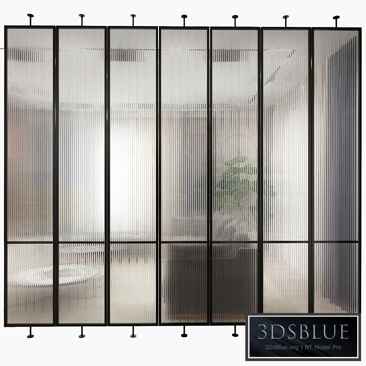 Swivel metal partition with frosted corrugated glass