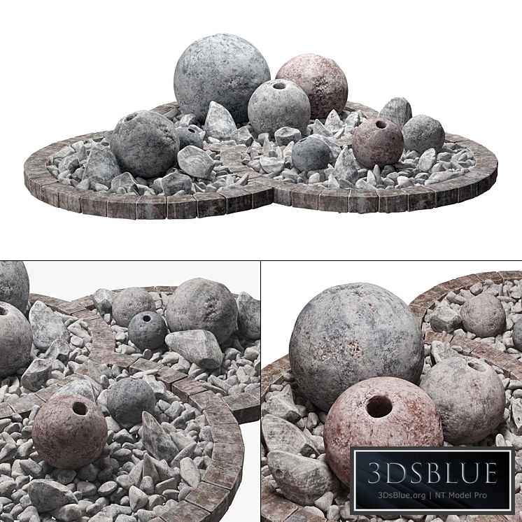 Flowerbad stone sphere decor / Stone bed with spherical decor
