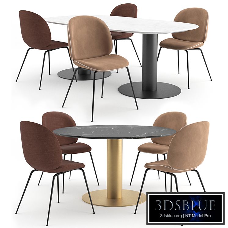 Beetle Dining Chair + Marble tables by GUBI
