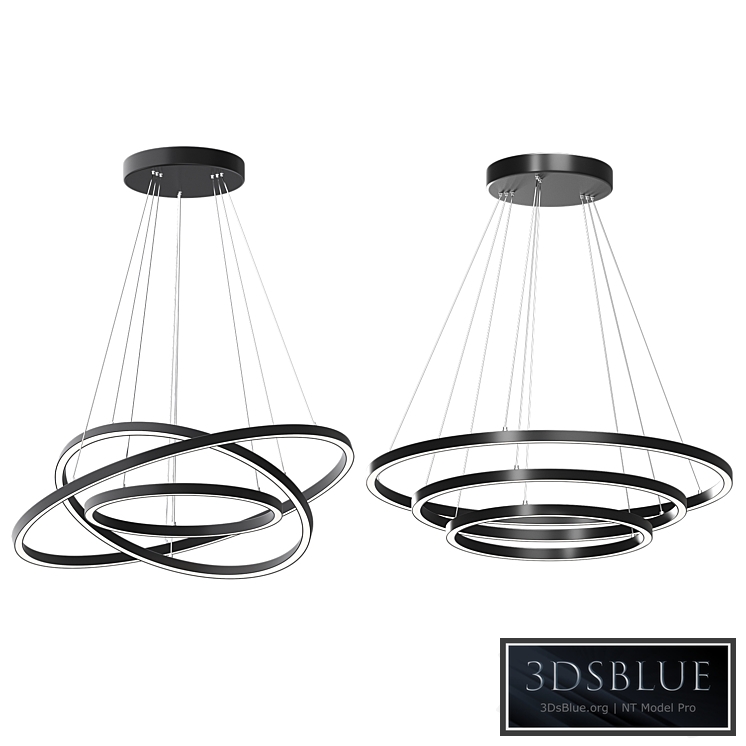 Modern 32-Inch Triple Ring LED Pendant Light Black Finish