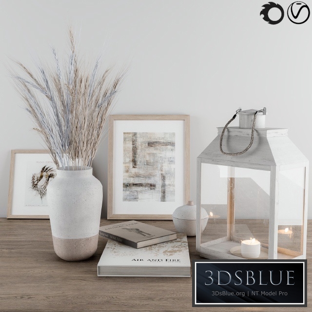 Decorative-set Blue Wheat & Lantern