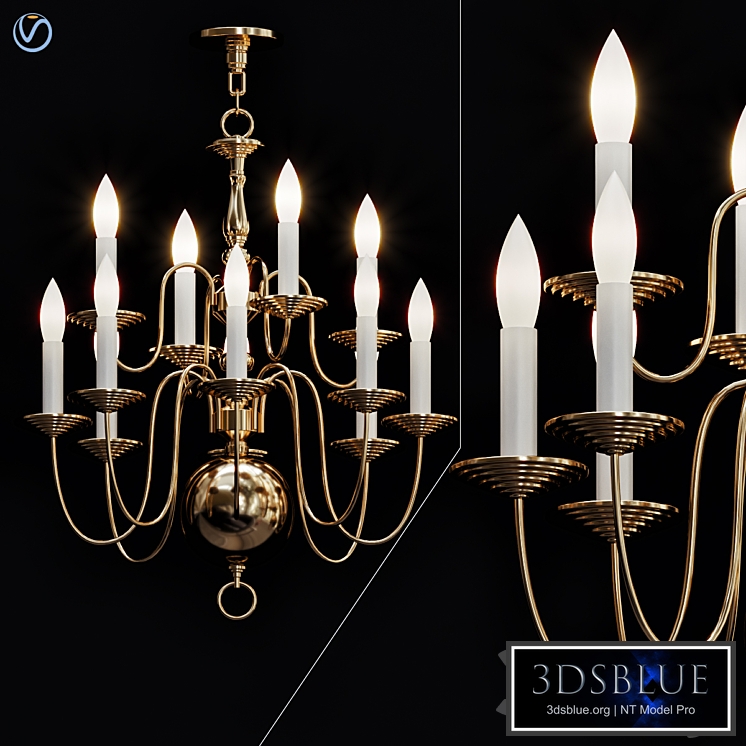 Six Light Dutch Brass Antique Chandelier