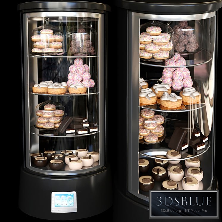 Refrigerator in a cafe with desserts and various sweets 2. Confectionery shop