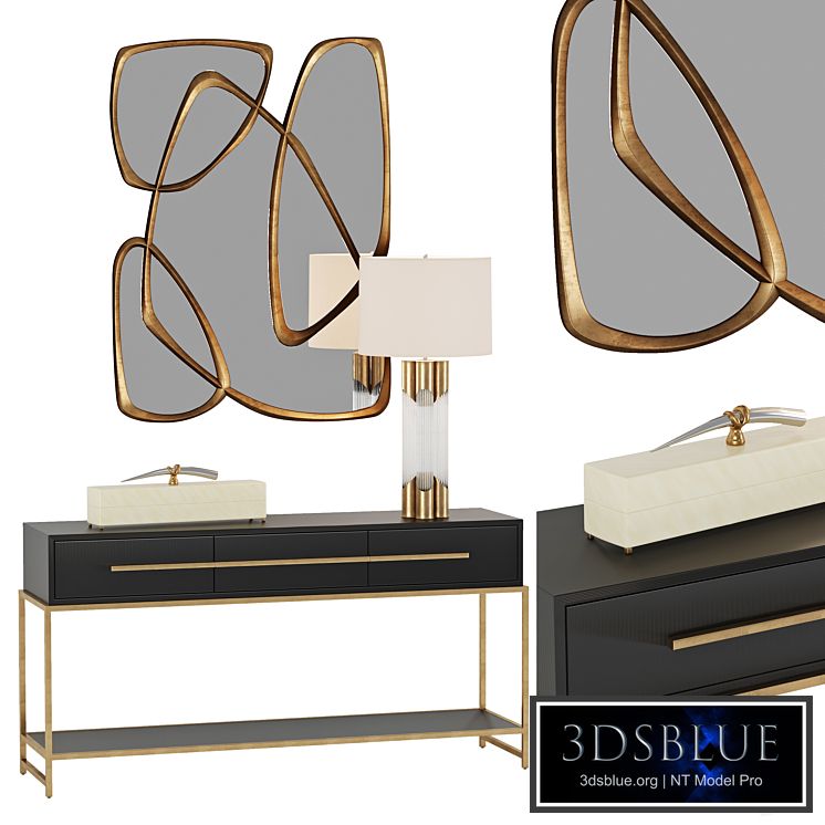 Midnight Console Table and Brass and Glass Table Lamp John Richard