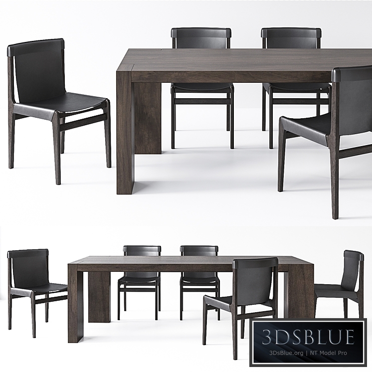 CB2 Burano Charcoal Gray Leather Sling Chair, Blox Dining Table