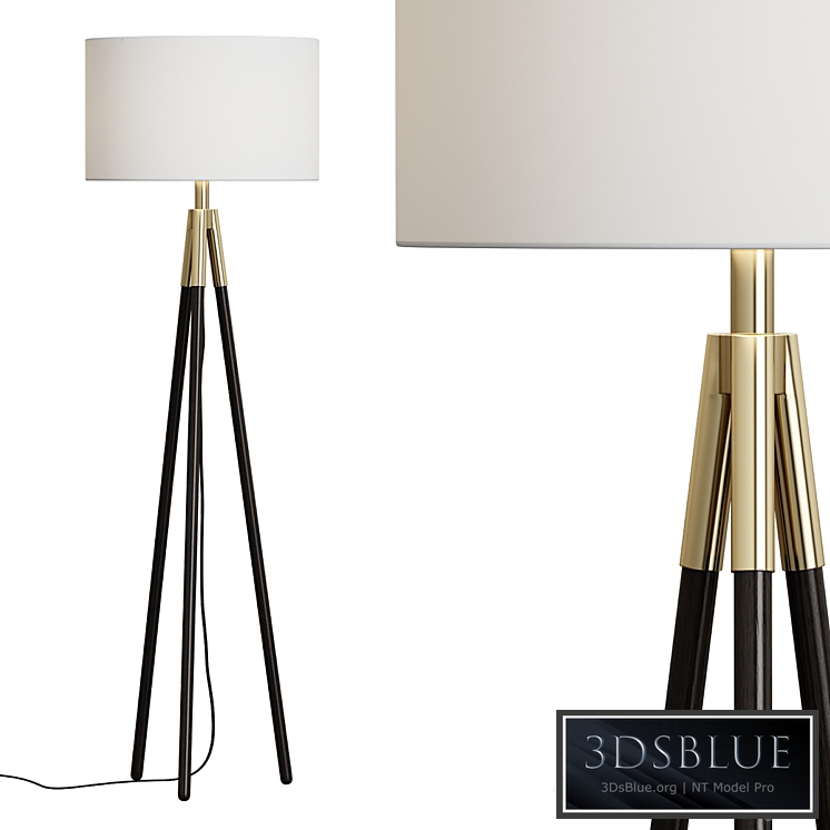 Crate & Barrel / Hyde Brass and Bronze Metal Tripod Floor Lamp