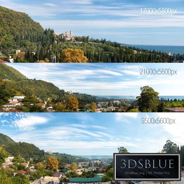 3 Panoramas. Black Sea, Abkhazia. New Athos
