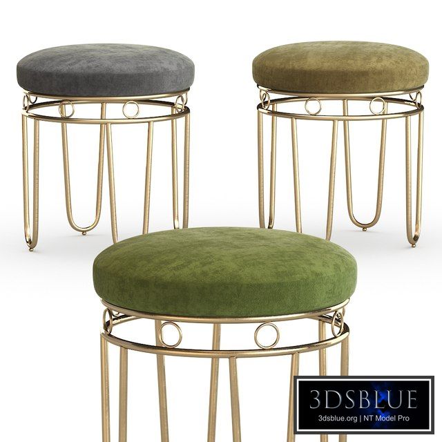 Gray Linen Stool with Gold Legs