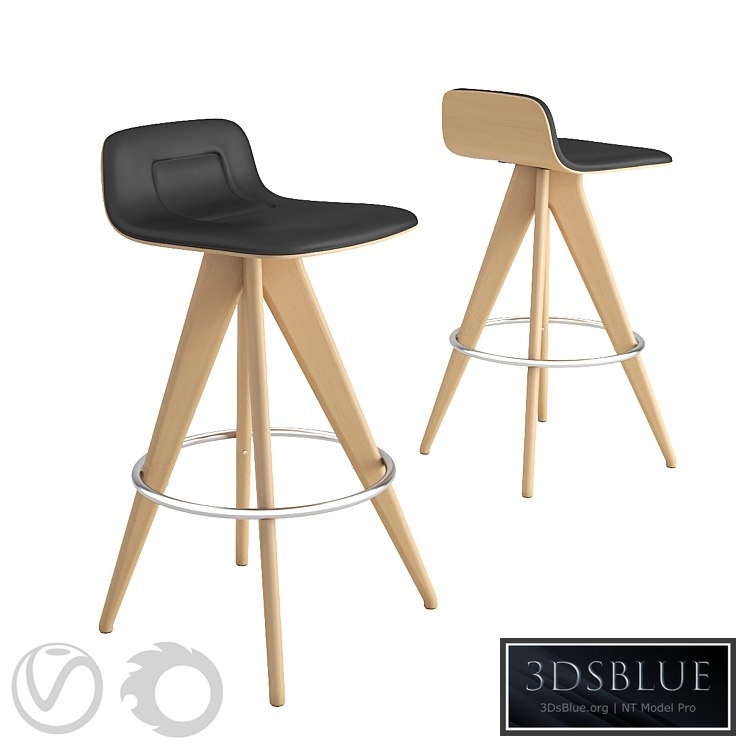 Potocco Italy Torso 837-AI bar stool in black leather and natural beech