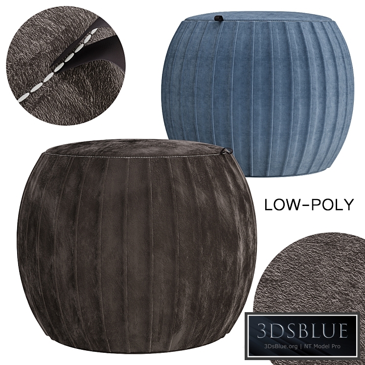Velvet Pleated Round Pouf Ottoman