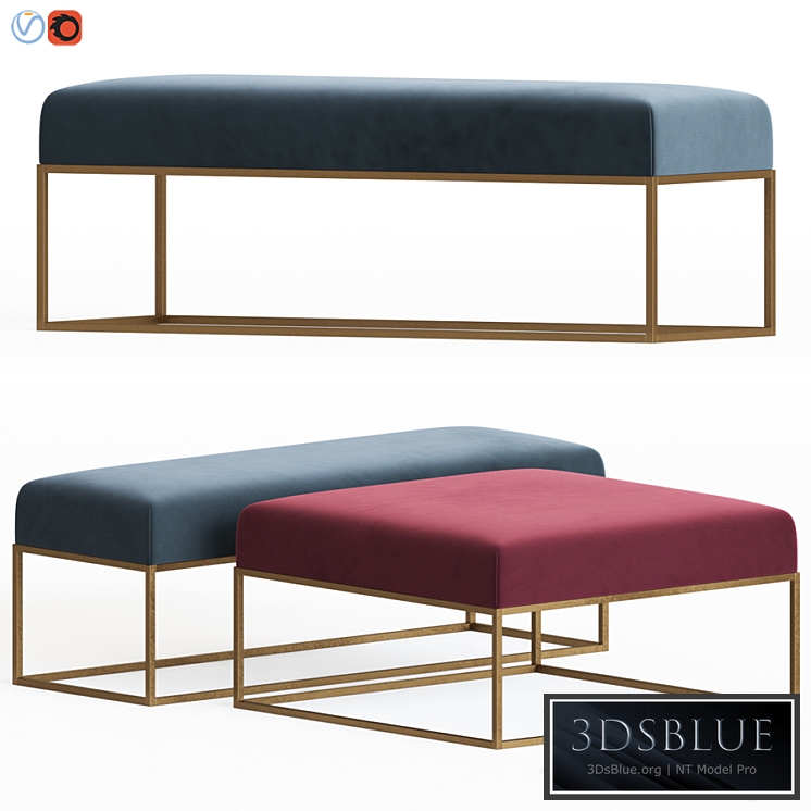 Westelm Box Frame Upholstered Bench & Ottoman