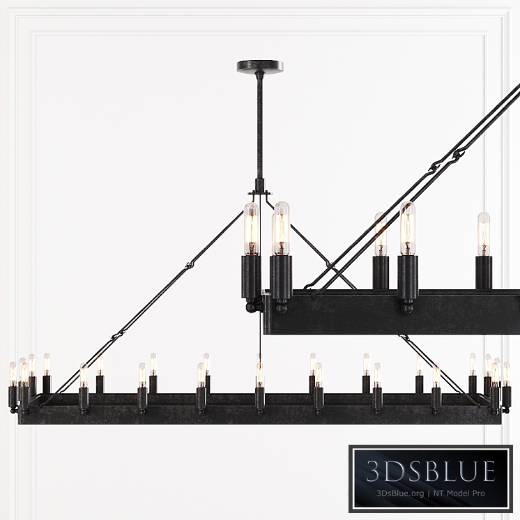 Restoration Hardware CAMINO VINTAGE FILAMENT RECTANGULAR CHANDELIER 52 Black