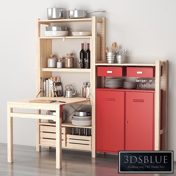 Ikea IVAR Shelving with table / cabinets / drawers and kitchen decor set