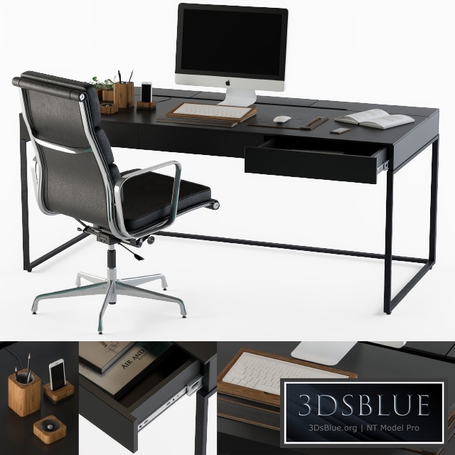 black office desk set