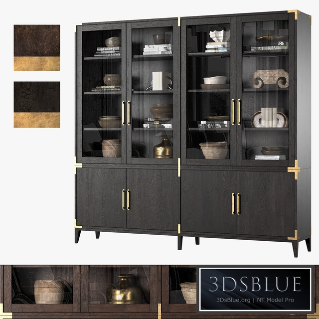 CAYDEN CAMPAIGN 4-DOOR GLASS SIDEBOARD & HUTCH (Dark)