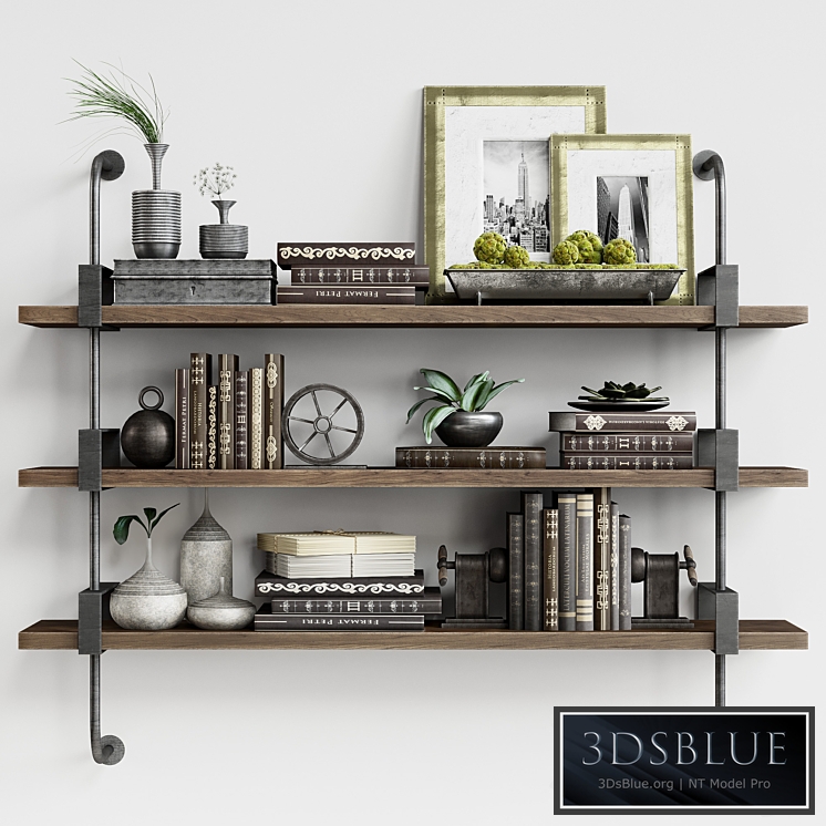 Shelf with decor French Factory Shelving Restoration Hardware