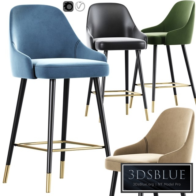 Glam Bar Stool Blue Velvet
