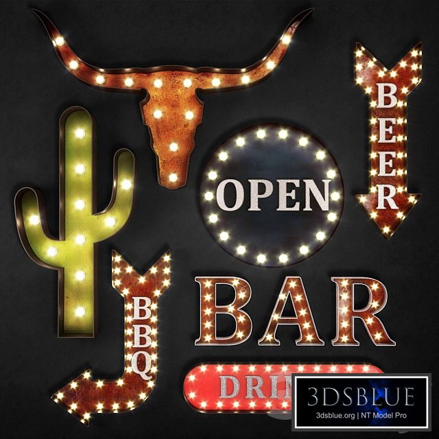 Lighted Metal sign. Set 17