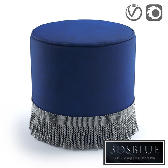 Velor pouf with fringe Ramona