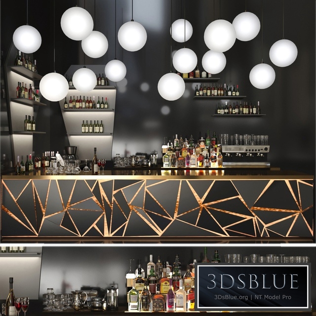 A bar counter with a beautiful backlight and a collection of alcohol. Restaurant