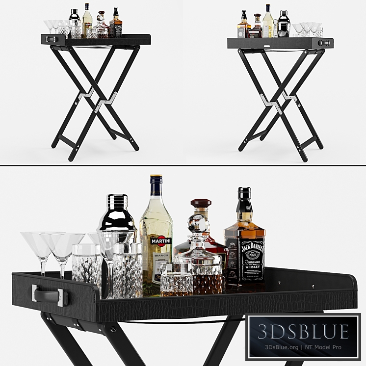 Bar table with alcohol Ralph Lauren Gavin tray and stand