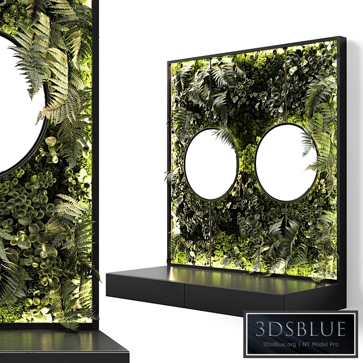 Console with mirrors and vertical garden