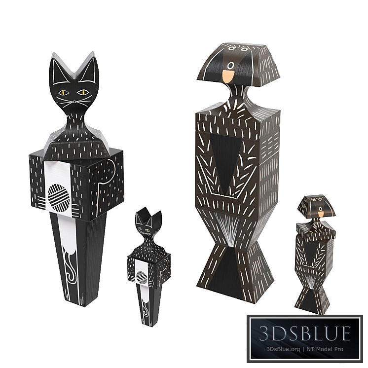 Vitra wooden doll cat and dog