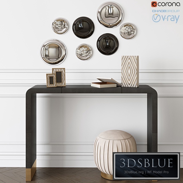 CB2, Tyler Leather Console & Ottoman-Stool