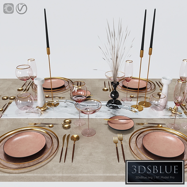 Table settings with pink glass